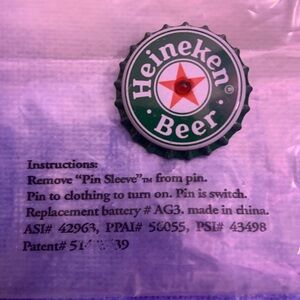 Vintage Heineken beer light up pin…brand new still in original package